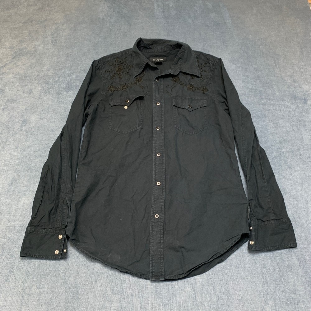 Calvin Klein Jeans Western Shirt Mens S Black Embroidered Chest Pocket Button Up